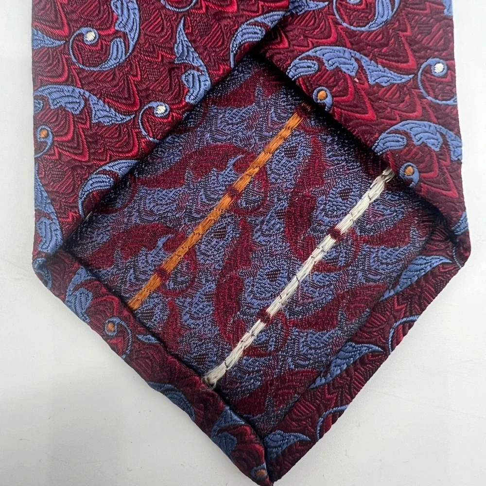 Robert Talbott Seven Fold Tie‎ Burgundy Blue Feather Luxury Elegant